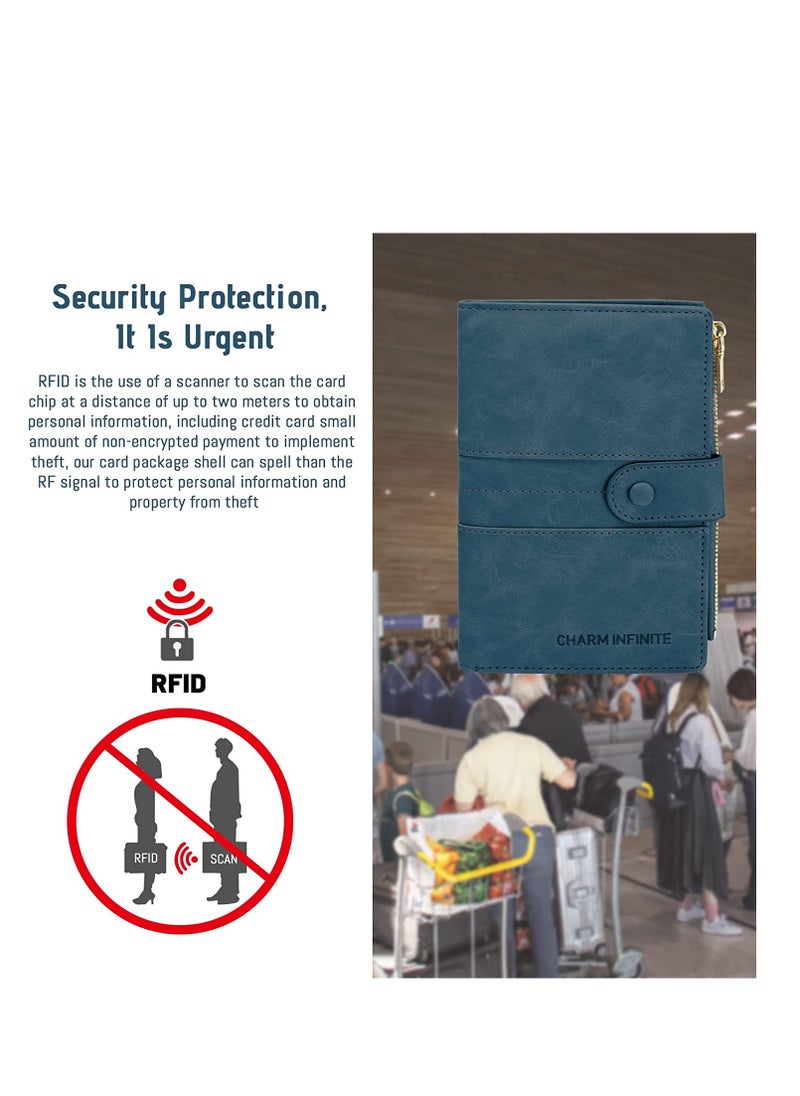 Excefore - Passport Holder RFID Blocking, Passport Cover Case, PU Leather Travel Wallet for Passport Credit Cards, Bi-fold Large Capacity Travel Card Purse with Zipper - Image 1