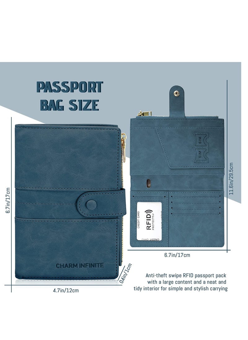 Excefore - Passport Holder RFID Blocking, Passport Cover Case, PU Leather Travel Wallet for Passport Credit Cards, Bi-fold Large Capacity Travel Card Purse with Zipper - Image 1