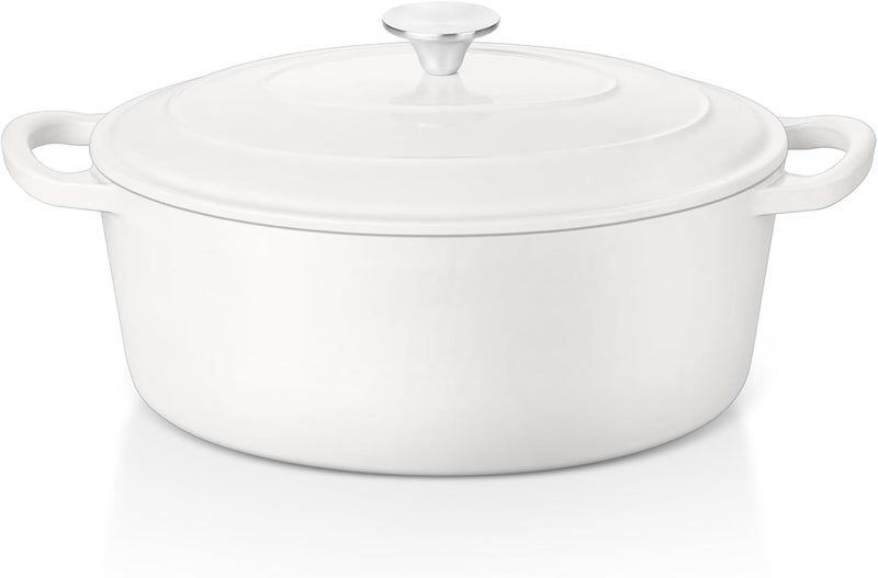 E-far 5QT Oval Dutch Oven Pot with Lid, Enameled Cast Iron Dutch Oven with Dual Handles for Sourdough Bread Baking Cooking, Nonstick Enamel Coated Cookware(White), Non-Toxic & Easy Clean - Image 1