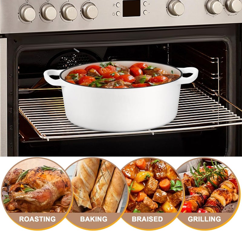 E-far 5QT Oval Dutch Oven Pot with Lid, Enameled Cast Iron Dutch Oven with Dual Handles for Sourdough Bread Baking Cooking, Nonstick Enamel Coated Cookware(White), Non-Toxic & Easy Clean - Image 5