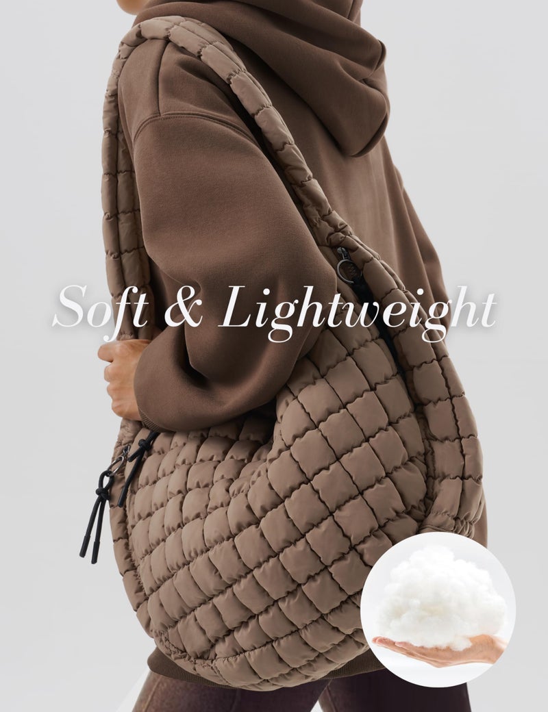 Yarnic Quilted Tote Bag Puffer Large Quilting Carryall Shoulder Bags Puffy Lightweight Quilt Padding Hobo Bag Soft for Women Fashion Khaki - Image 4