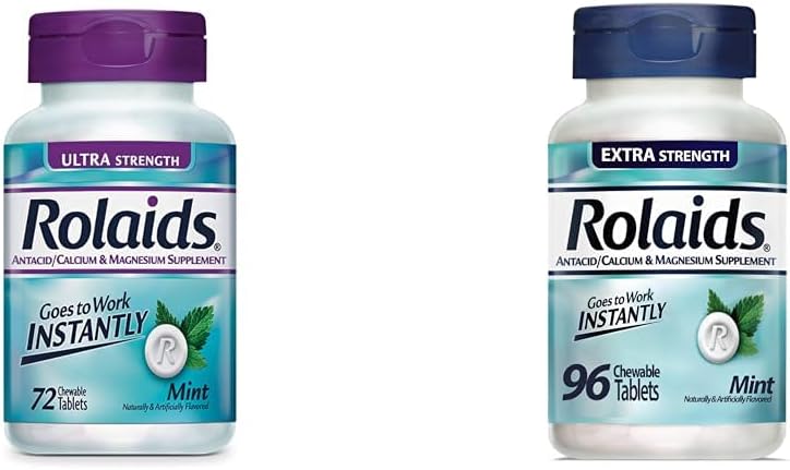 Rolaids Ultra Strength 72Count and Extra Strength 96Count Mint Chewable Antacid Tablets for Heartburn Relief - Image 1