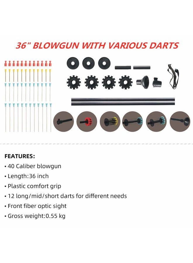 COSMOING 36" .40 Caliber Blowgun with 12 Long/Mid/Short Darts for Various Needs - Image 2