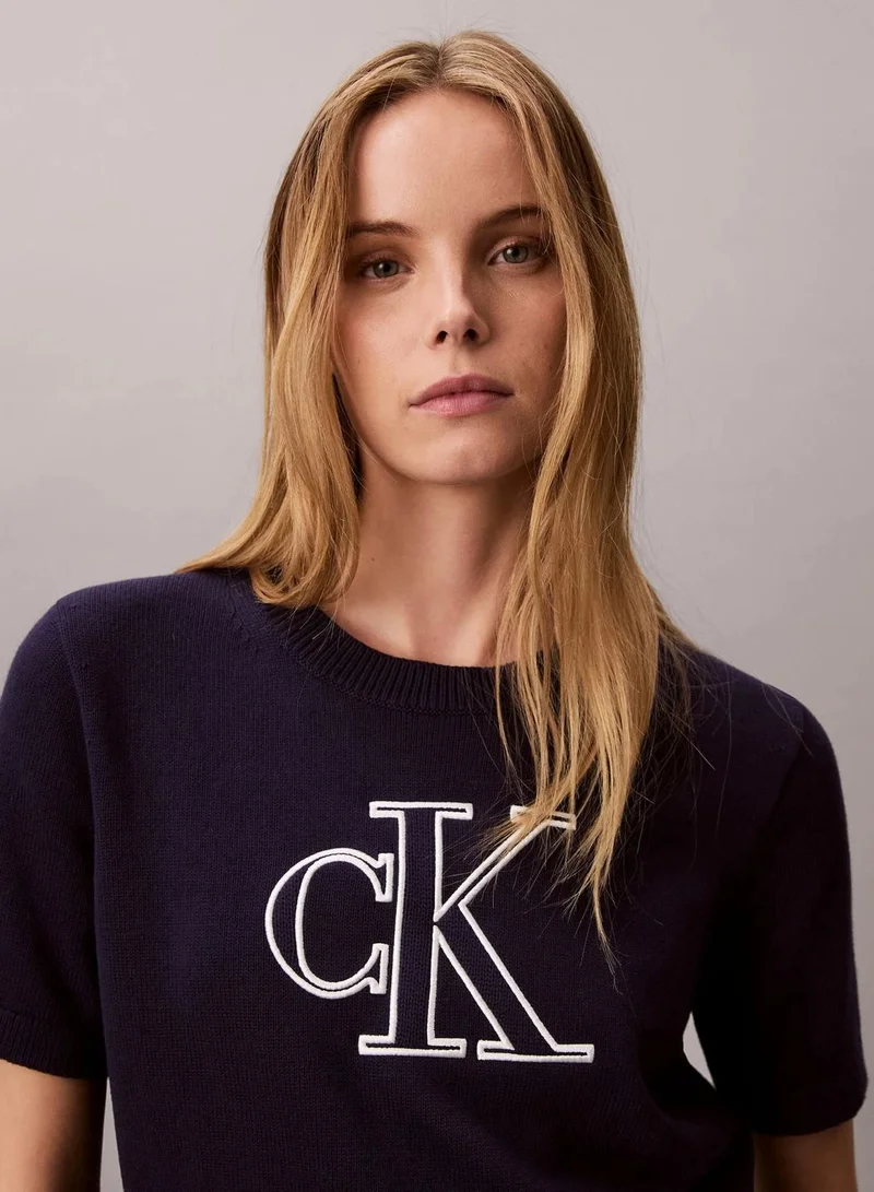 Calvin Klein Evening Blue Short Sleeve Monogram Jumper for Women | Best Price UAE
