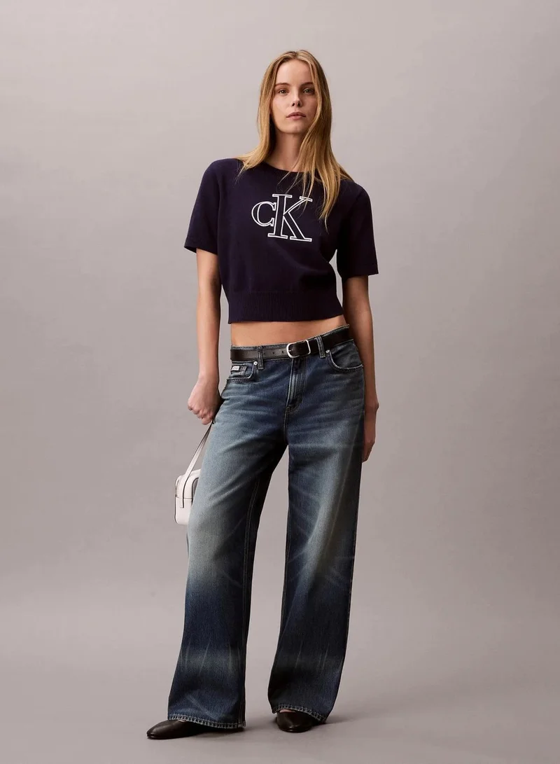 Calvin Klein Evening Blue Short Sleeve Monogram Jumper for Women | Best Price UAE