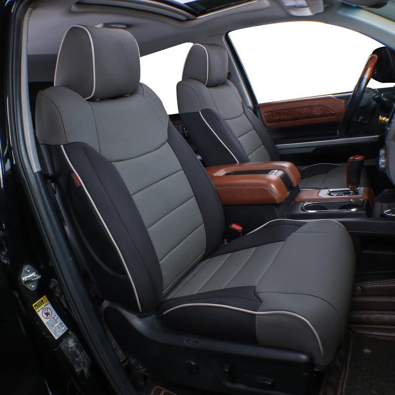 EKR Tundra Seat Covers for Toyota Tundra CrewMax 2014 2015 2016 2017 2018 2019 2020 2021 Car Seat Cover for Trucks Full SetFaux LeatherBlackGray