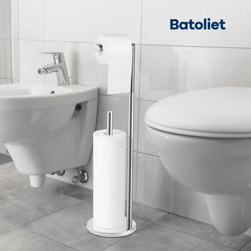 Batoliet Toilet Paper Holder Stand,Toilet Paper Holder Free Standing,Chrome Toilet Paper Roll Holder for 4 Rolls,Bathroom Toilet Paper with Storage - Image 5