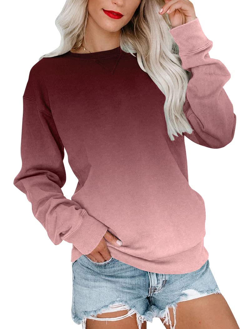 BeadChica Womens Casual Round Neck Sweatshirt Long Sleeve Tops Cute Pullover Loose Fit-Gradient-XL - Image 1