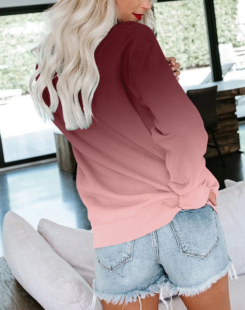 BeadChica Womens Casual Round Neck Sweatshirt Long Sleeve Tops Cute Pullover Loose Fit-Gradient-XL - Image 4