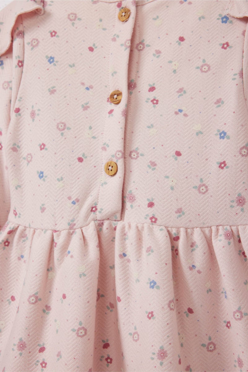 ديفاكتو فستان بناتي فلورال قصة عادية كم طويل برقبة مستديرة - Image 4