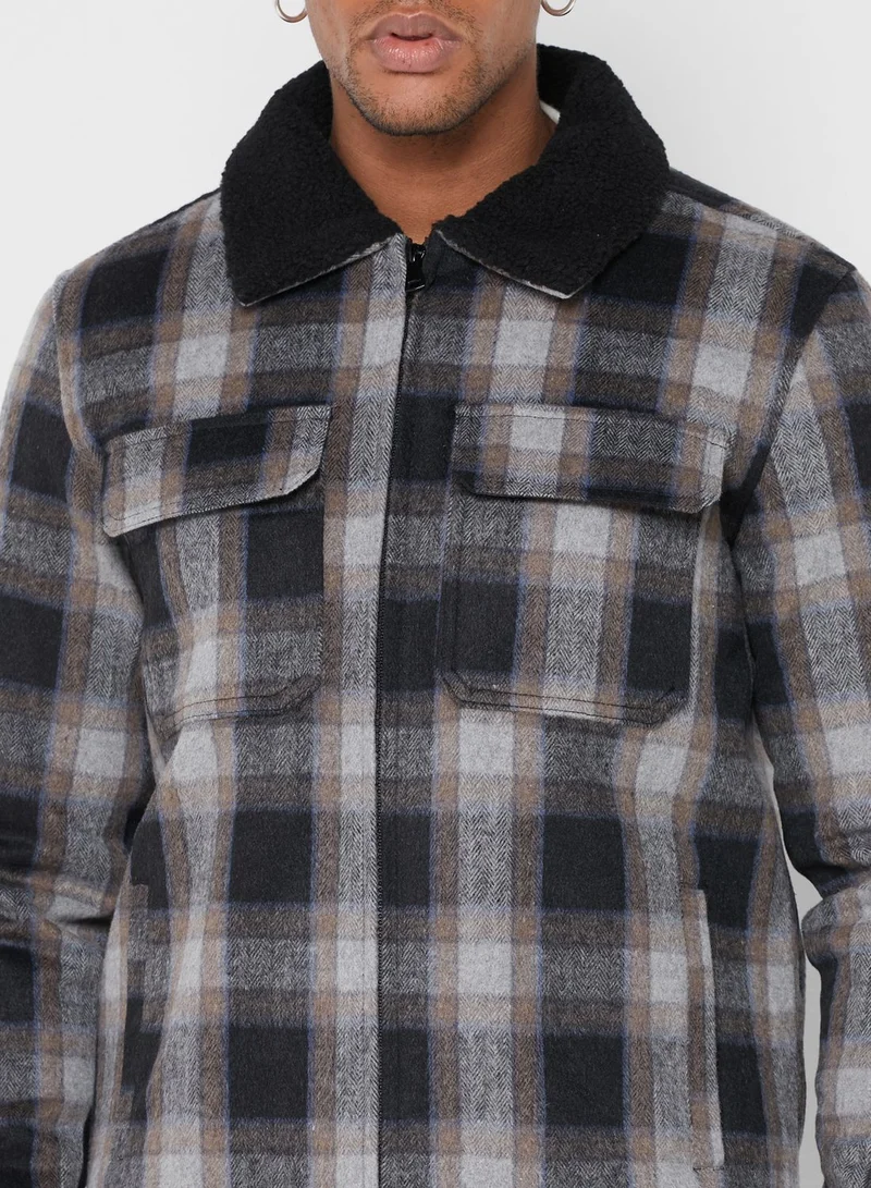 BRAVE SOUL Bravesoul Checked Jacket With Black Borg
