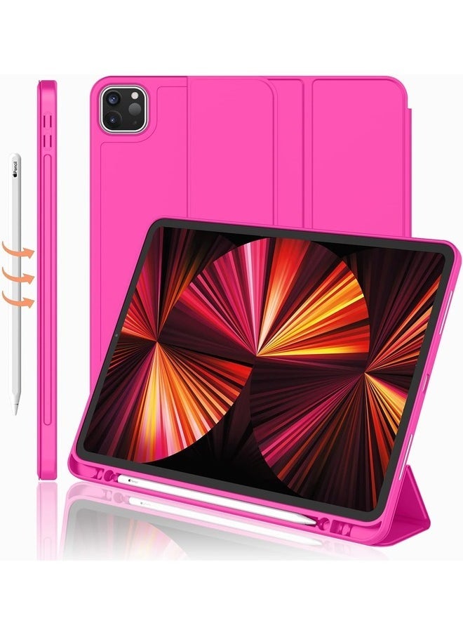 Raxoom Rose Pink Slim Trifold Stand Case for iPad Air (13-inch, M2 2024) & iPad Pro 12.9-inch (4th/5th/6th Gen) with Pencil Holder - Image 1