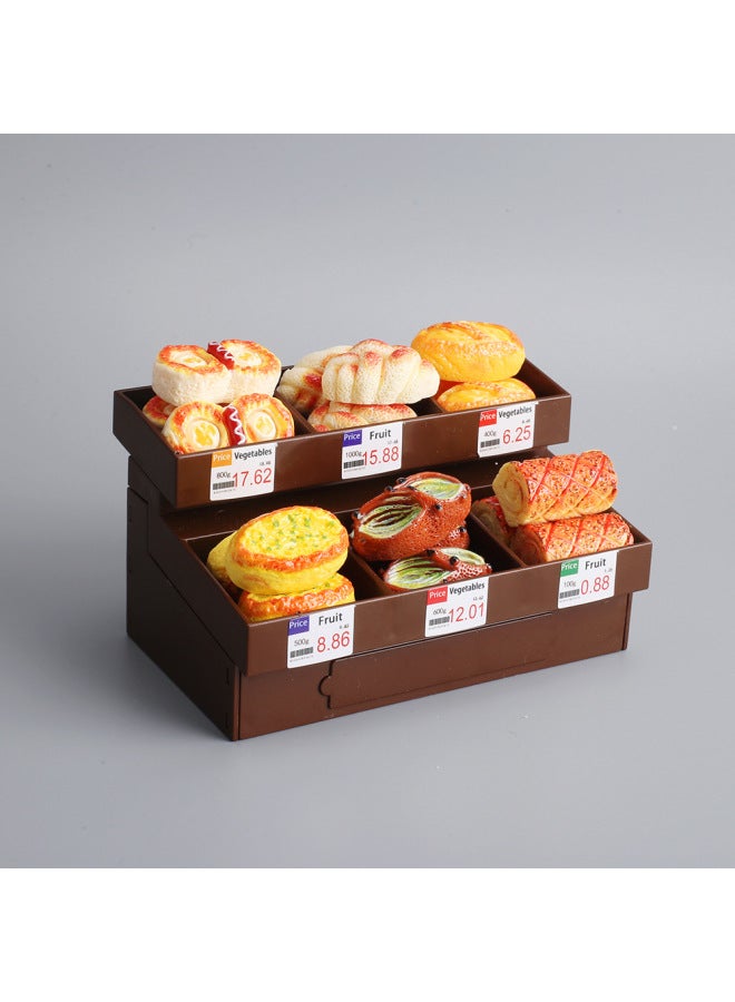 Mini Bread Rack Miniature Simulation Bread Food Play Dessert Model Ornaments Resin Food Children's Play Toys-Color:Brown Bread Stand + 18 Random Bread  - Image 1