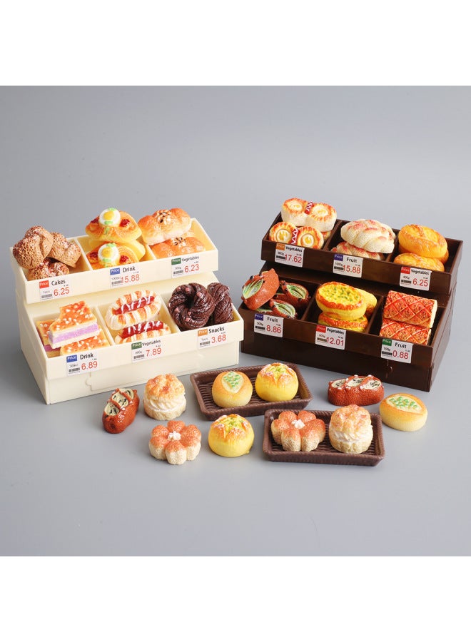 Mini Bread Rack Miniature Simulation Bread Food Play Dessert Model Ornaments Resin Food Children's Play Toys-Color:Brown Bread Stand + 18 Random Bread  - Image 2