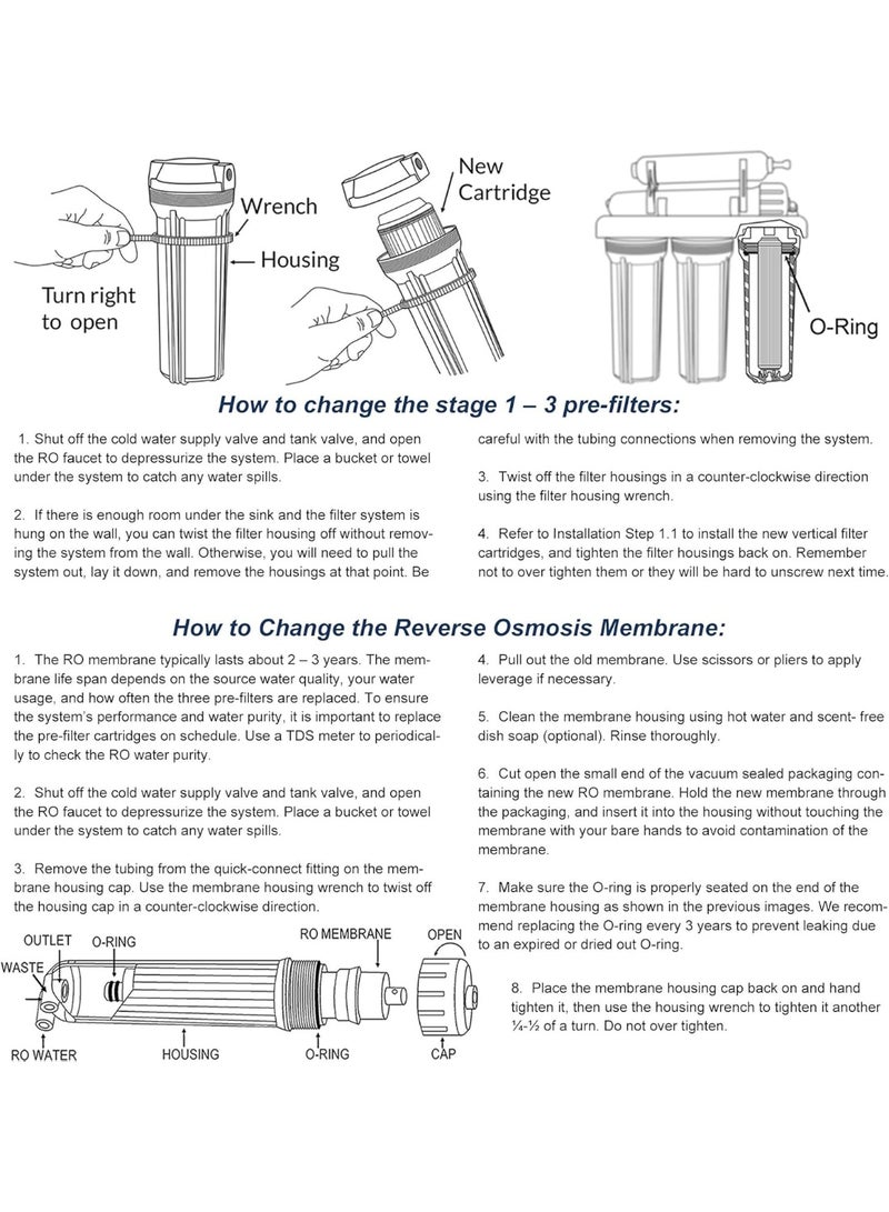خرطوشة بديلة لفلتر المياه لمرشح مياه التناضح العكسي - مجموعة من 3 فلاتر رواسب من مادة البولي بروبيلين، خراطيش فلتر الكربون الحبيبي من مادة GAC وكتلة الكربون CTO، - خرطوشة فلتر المياه - - Image 5