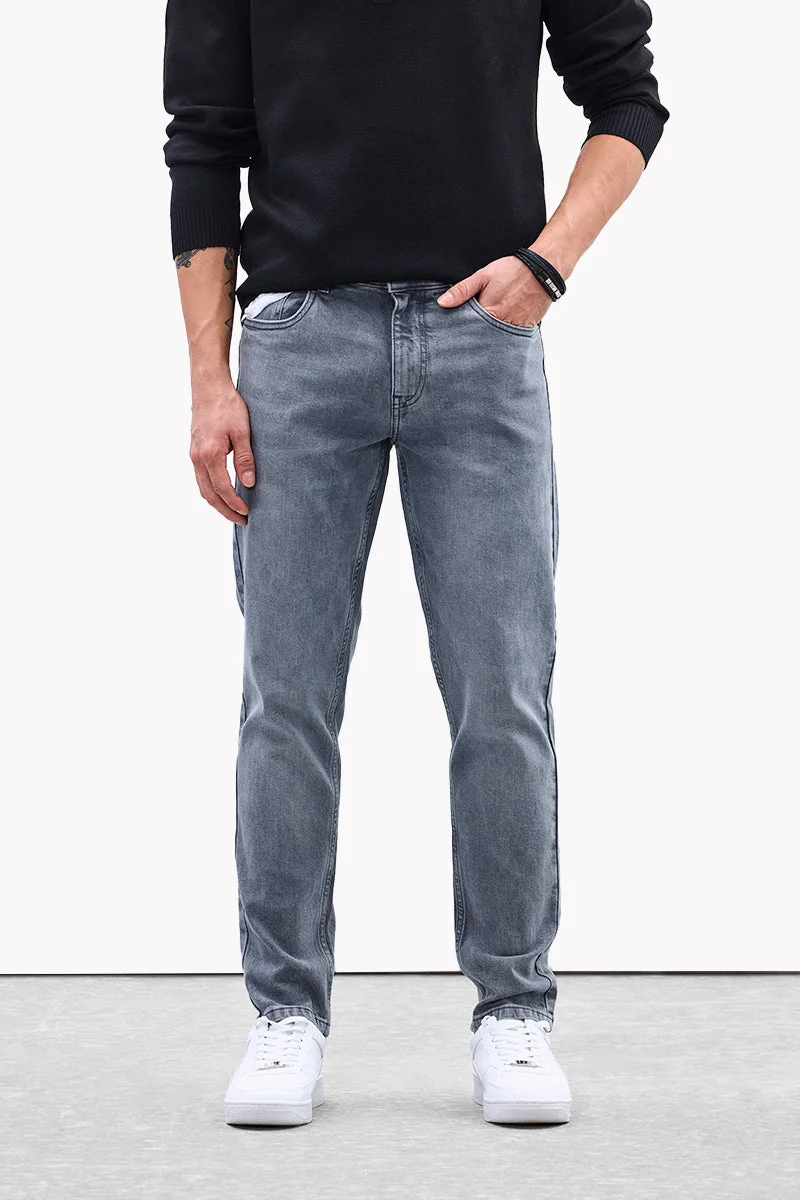 سنيتش Grey Solid Slim Fit Casual Core Lab Jeans