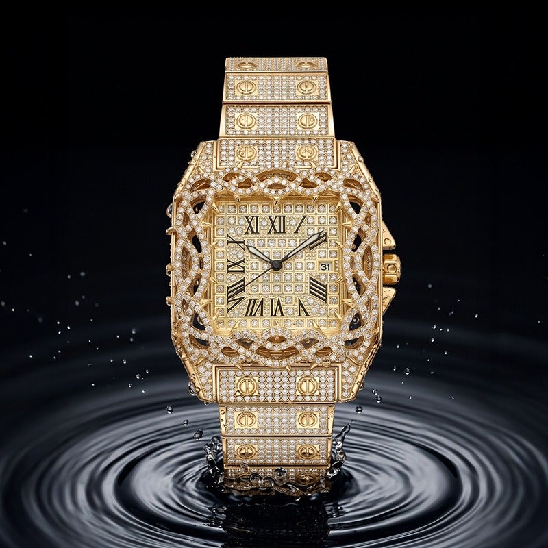 FX Men's Luxury Square Watch with Diamond Accents, Roman Numerals, Calendar, Water Resistant 30M, Stainless Steel Butterfly Clasp - Image 4