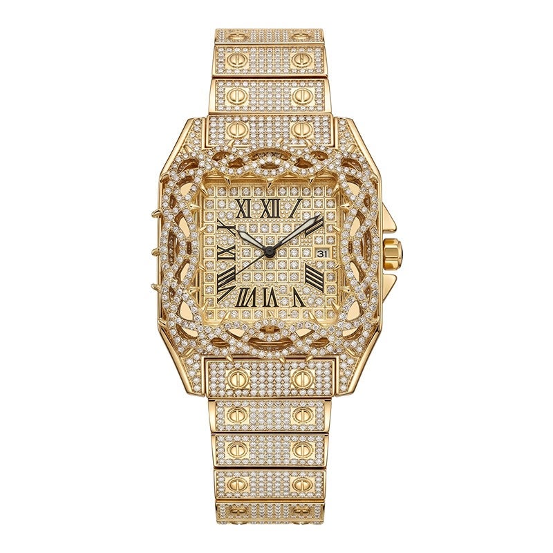 FX Men's Luxury Square Watch with Diamond Accents, Roman Numerals, Calendar, Water Resistant 30M, Stainless Steel Butterfly Clasp - Image 1