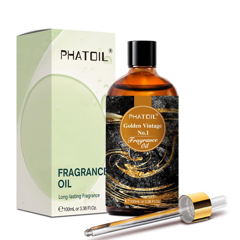 PHATOIL Golden Vintage No.1 Fragrance Oils for Aromatherapy, 3.38FL.OZ Diffuser Oils for Home, Perfect for Aromatherapy, Humidifiers, Yoga, DIY Candle and Soap Making - 100ml - Image 1