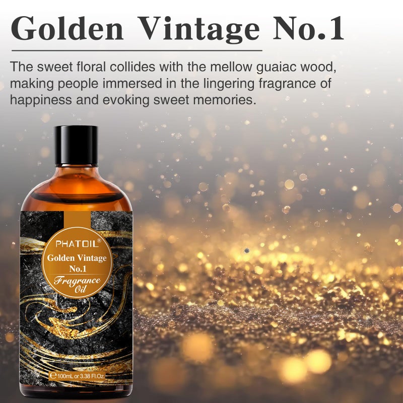 PHATOIL Golden Vintage No.1 Fragrance Oils for Aromatherapy, 3.38FL.OZ Diffuser Oils for Home, Perfect for Aromatherapy, Humidifiers, Yoga, DIY Candle and Soap Making - 100ml - Image 2