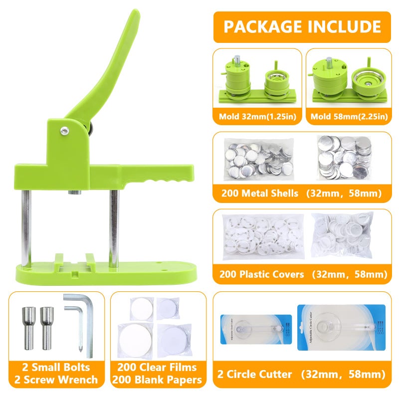 MK.Bear Button Maker Machine - Multiple Sizes 1.25in+2.25in, Kit for DIY Gifts, Button Press Machine with Free 200PCS 32-58mm Supplies & 2 Circle Cutter - Image 4