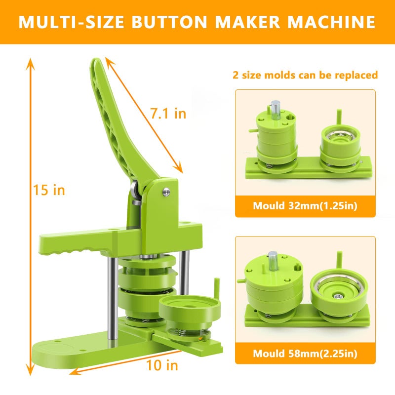 MK.Bear Button Maker Machine - Multiple Sizes 1.25in+2.25in, Kit for DIY Gifts, Button Press Machine with Free 200PCS 32-58mm Supplies & 2 Circle Cutter - Image 3