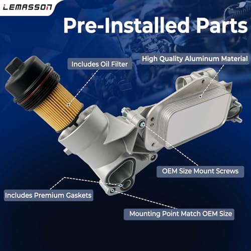 LEMASSON Engine Oil Cooler Filter Housing Assembly Adapter with Gaskets Compatible with 2008-2019 Chevy Cruze Sonic Aveo Malibu, Buick Cascada, Pontiac G3, Saturn Astra 1.6L 1.8L Replaces 918-432 25199751 - Image 4