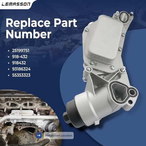 LEMASSON Engine Oil Cooler Filter Housing Assembly Adapter with Gaskets Compatible with 2008-2019 Chevy Cruze Sonic Aveo Malibu, Buick Cascada, Pontiac G3, Saturn Astra 1.6L 1.8L Replaces 918-432 25199751 - Image 3