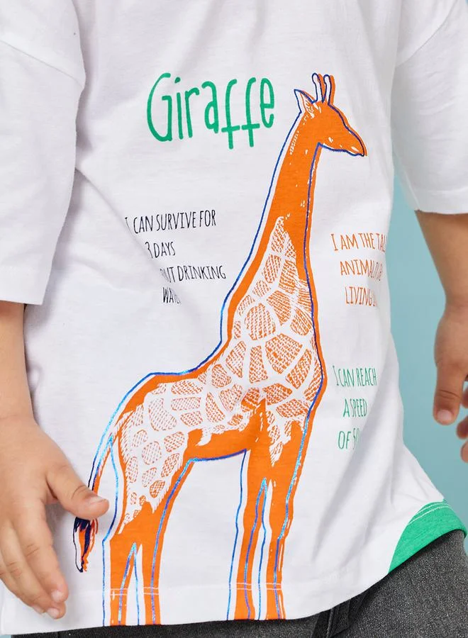 AIKO Giraffe Graphic Print Round Neck T-Shirt