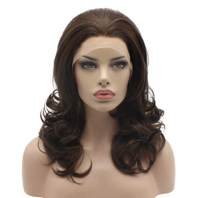 Lushy Lushy Medium Length 16inch Ash Brown Mix Wig Heat Friendly Heavy Density Synthetic Lace Front Wig 
