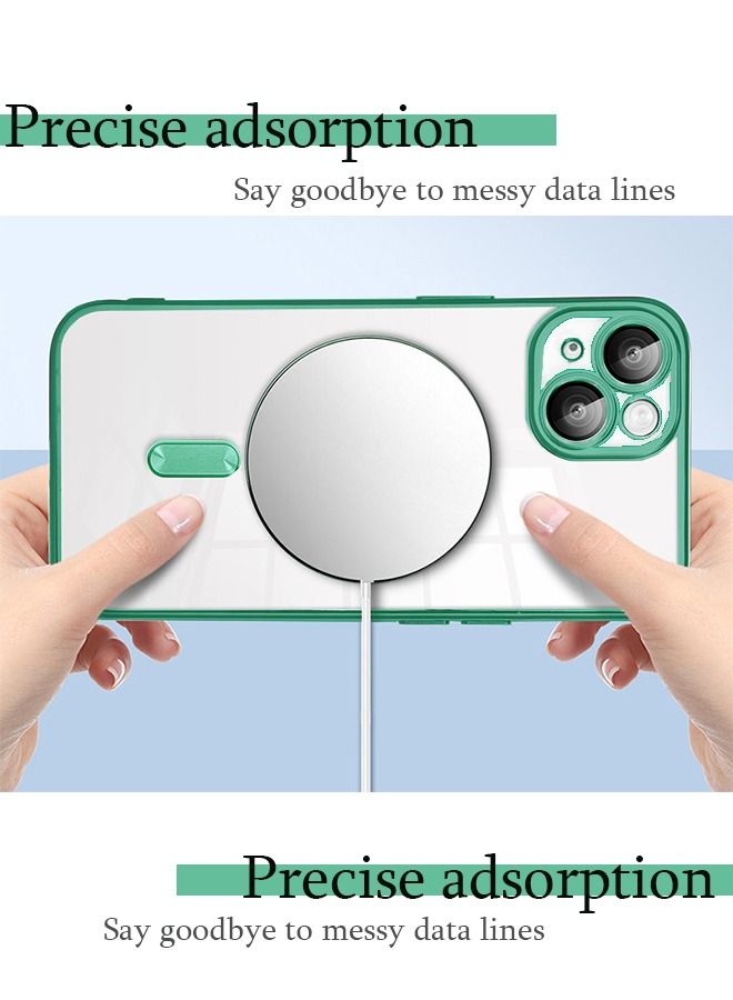 TEAM LUXURY IPhone 13 Case Magnetic Support Magsafe Charger Wireless Anti Scratch Shockproof Clear Four Corner Cushion Anti Dropping Full Body Protection All Inclusive Lens Protection Cover Green  - Image 2