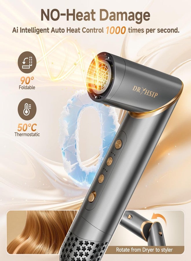 Dryhsip 8 in 1 Hair Styler & Air Dryer Wrap Curler, High-Speed Negative Ionic Foldable Hair Tools Fast Drying, Multi Professional Hot Air Styler for Curling Volumizing Straightening Styling (Gray) - Image 5
