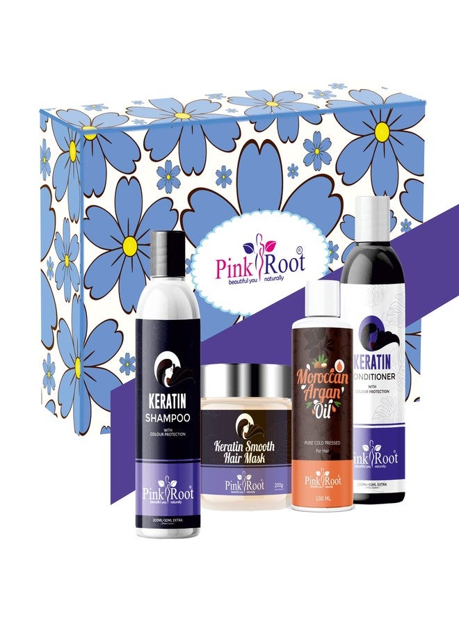 Pink Root Keratin Hair Treatment Home Care Kit for Straightening Curls and Frizz, Reducing Dry Damage, Nourish and Hydrate Root to Tip, Support Color Treated Styles (Keratin Hair Treatment Kit) - Image 1