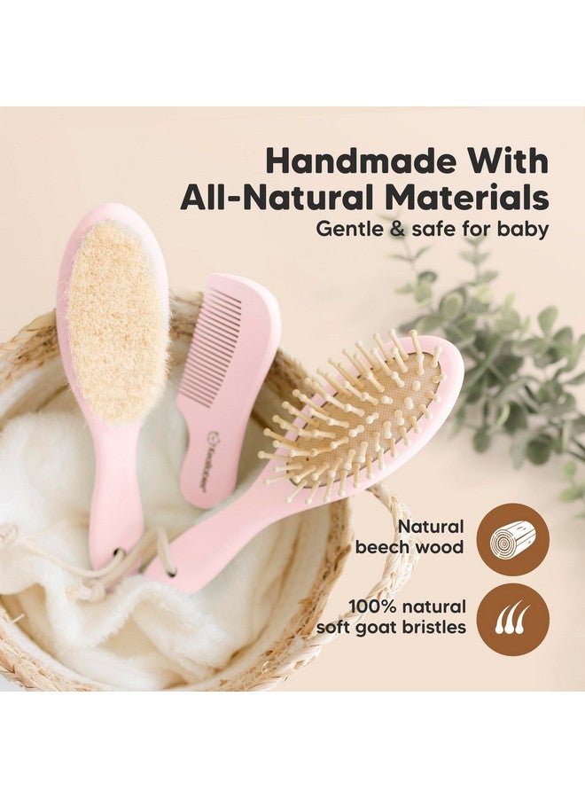 KeaBabies Baby Hair Brush and Comb Set for Newborn - Wooden Baby Hair Brush Set with Soft Goat Bristle, Baby Brush Set for Newborns, Baby Brush and Comb Set Girl, Boy, Toddler Cradle Cap Brush (Oval, Blush) - Image 3