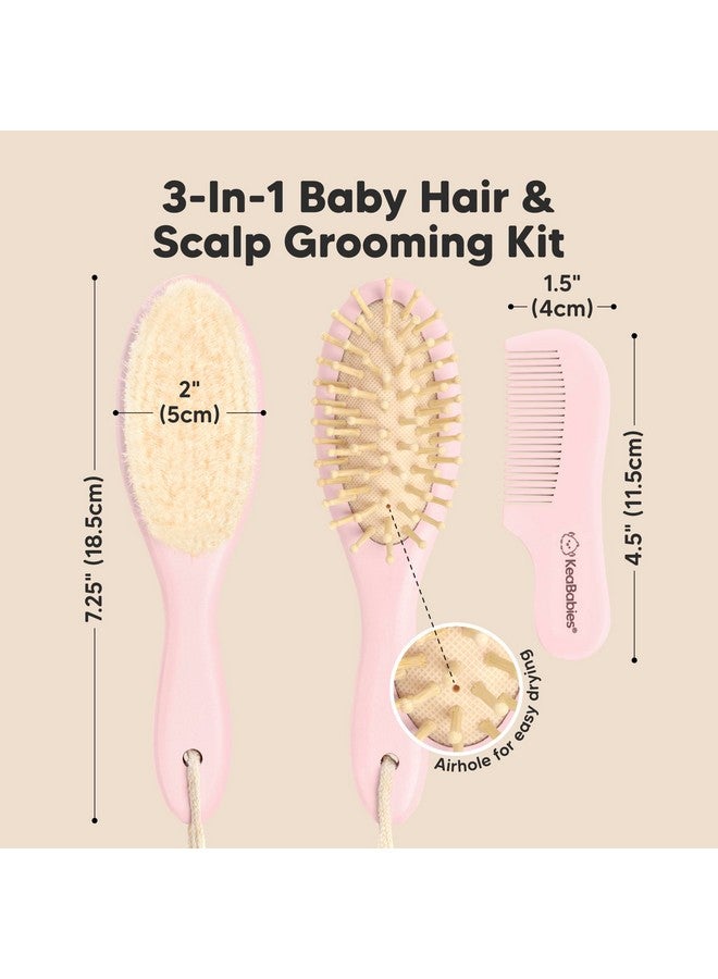 KeaBabies Baby Hair Brush and Comb Set for Newborn - Wooden Baby Hair Brush Set with Soft Goat Bristle, Baby Brush Set for Newborns, Baby Brush and Comb Set Girl, Boy, Toddler Cradle Cap Brush (Oval, Blush) - Image 1