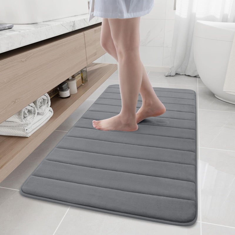 Buganda Memory Foam Bath Mat 47 x 24 Ultra Soft and NonSlip Bathroom Rugs Water Absorbent and Machine Washable Bath Rug Runner for Bathroom Shower and Tub Grey