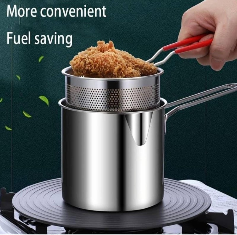 KARMIKA Pot with Strainer Basket1200ml Stainless Steel Pan with Handle Oil Basket French Fries Basket Fry Pan Deep Fryer Food Strainer Colander Potato Chips Rack Chicken Fryer for Kitchen - Image 3