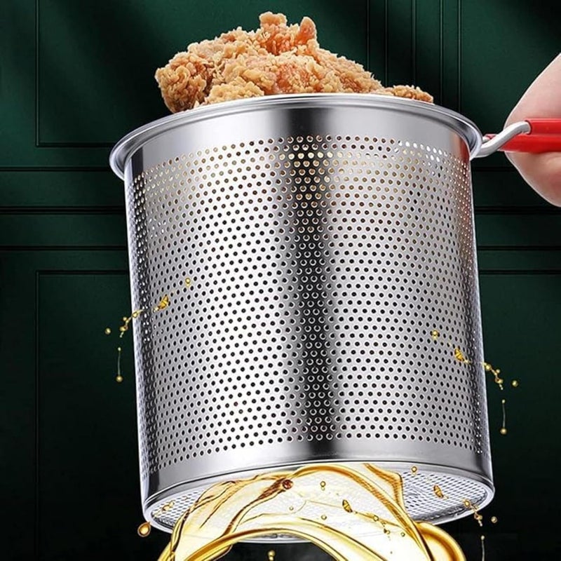 KARMIKA Pot with Strainer Basket1200ml Stainless Steel Pan with Handle Oil Basket French Fries Basket Fry Pan Deep Fryer Food Strainer Colander Potato Chips Rack Chicken Fryer for Kitchen - Image 5