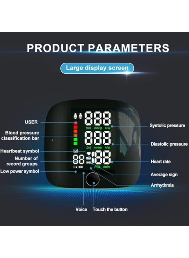 general Wrist Blood Pressure Monitor, Automatic Blood Pressure Monitor with LED Touch Screen, Adjustable Wrist Blood Pressure Cuff, Rechargeable Wrist Blood Pressure Monitor with 99x2 Reading Memory (Black) - Image 3