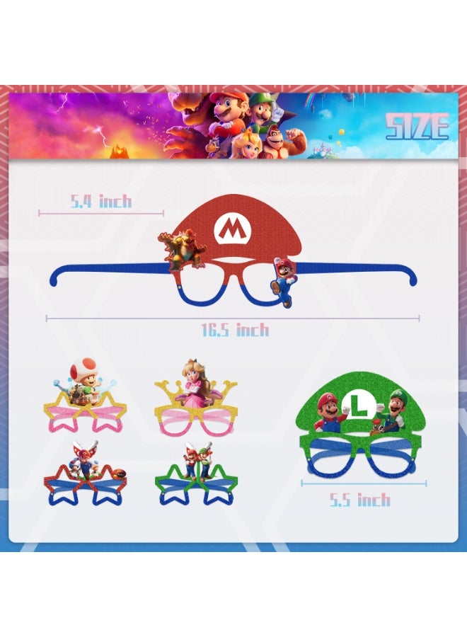 ILovhaprty Super Mario Party Favors Set, 18 Pcs Mario Party Hats, Blowouts & Glitter Paper Glasses for Kids Birthday Party Decorations, Mario Bros Theme Party Supplies - Image 4