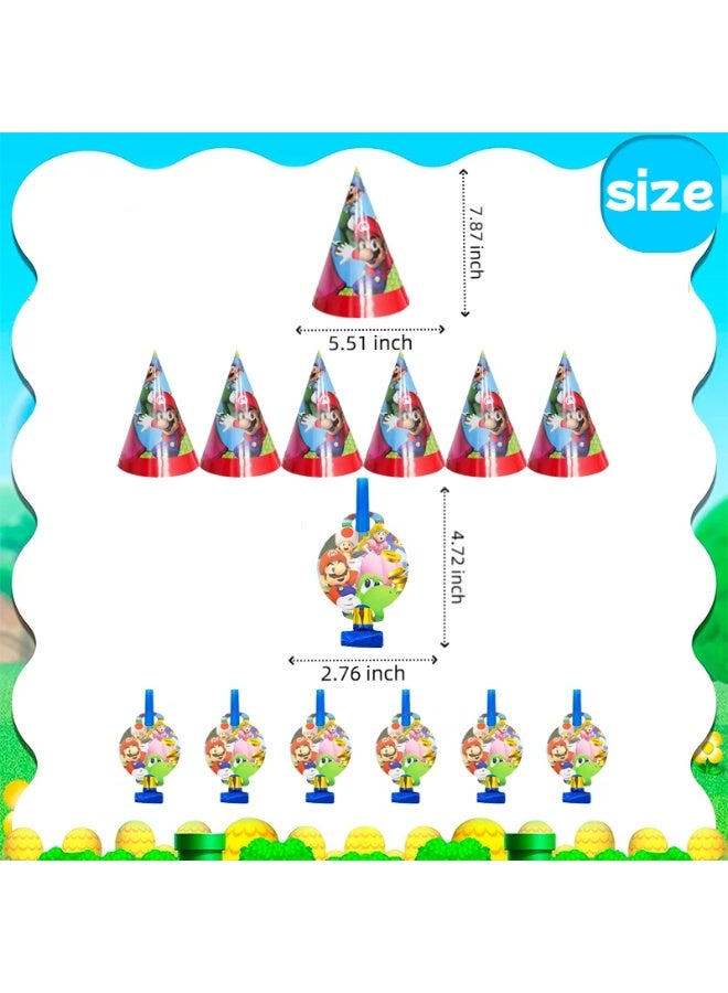 ILovhaprty Super Mario Party Favors Set, 18 Pcs Mario Party Hats, Blowouts & Glitter Paper Glasses for Kids Birthday Party Decorations, Mario Bros Theme Party Supplies - Image 3