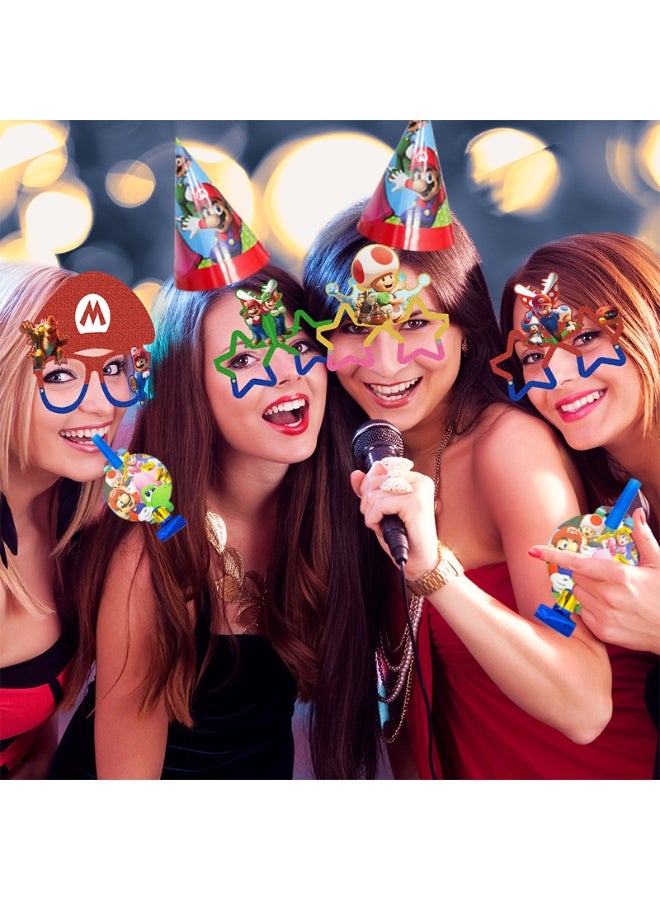 ILovhaprty Super Mario Party Favors Set, 18 Pcs Mario Party Hats, Blowouts & Glitter Paper Glasses for Kids Birthday Party Decorations, Mario Bros Theme Party Supplies - Image 5