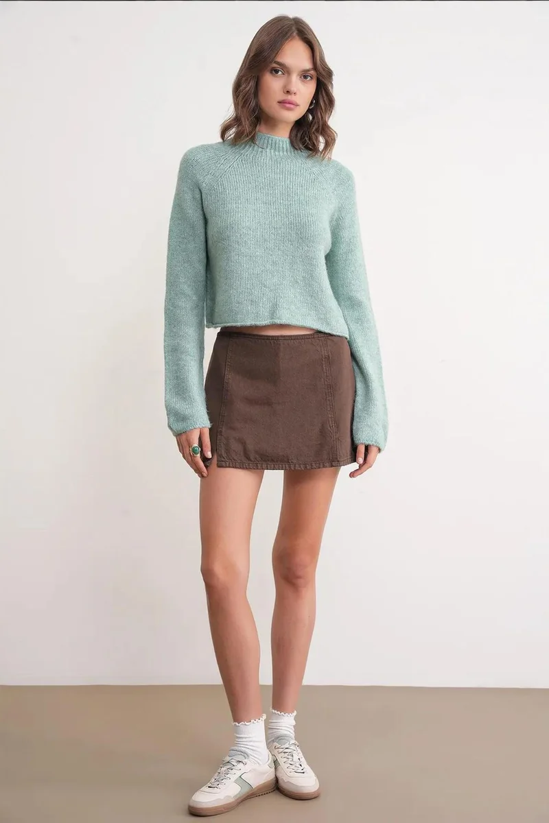 Mixray MIXRAY Women's Cropped Textured Knit Sweater