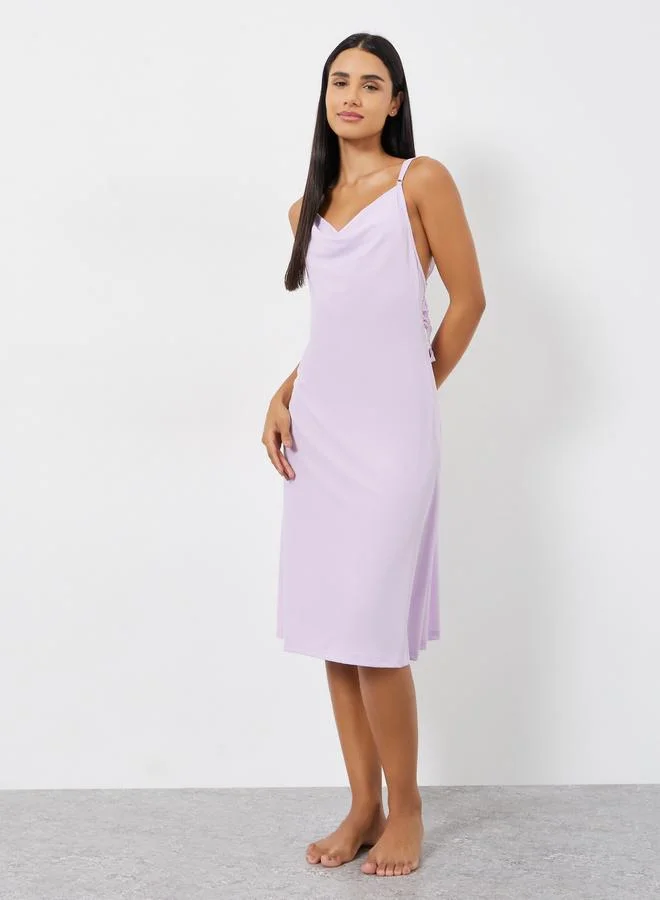 Styli Lace Butterfly Back Detail Ribbed Slip Dress