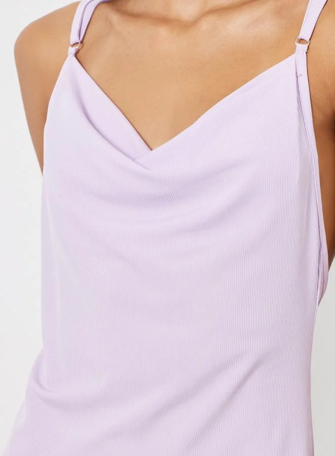 Styli Lace Butterfly Back Detail Ribbed Slip Dress