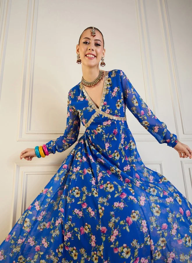 SASSAFRAS Floral Printed Georgette Kurta for Women
