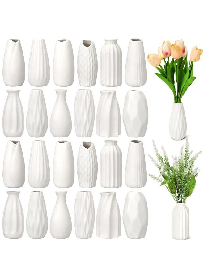 Yaomiao Set of 24 5'' White Ceramic Bud Vase Bulk Boho Rustic Small Flower Vase for Centerpieces for DIY Wedding Home Dining Table Decoration,12 Styles - Image 1