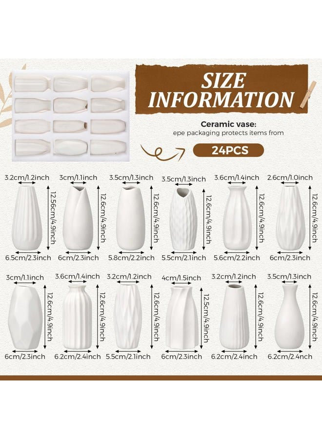 Yaomiao Set of 24 5'' White Ceramic Bud Vase Bulk Boho Rustic Small Flower Vase for Centerpieces for DIY Wedding Home Dining Table Decoration,12 Styles - Image 2