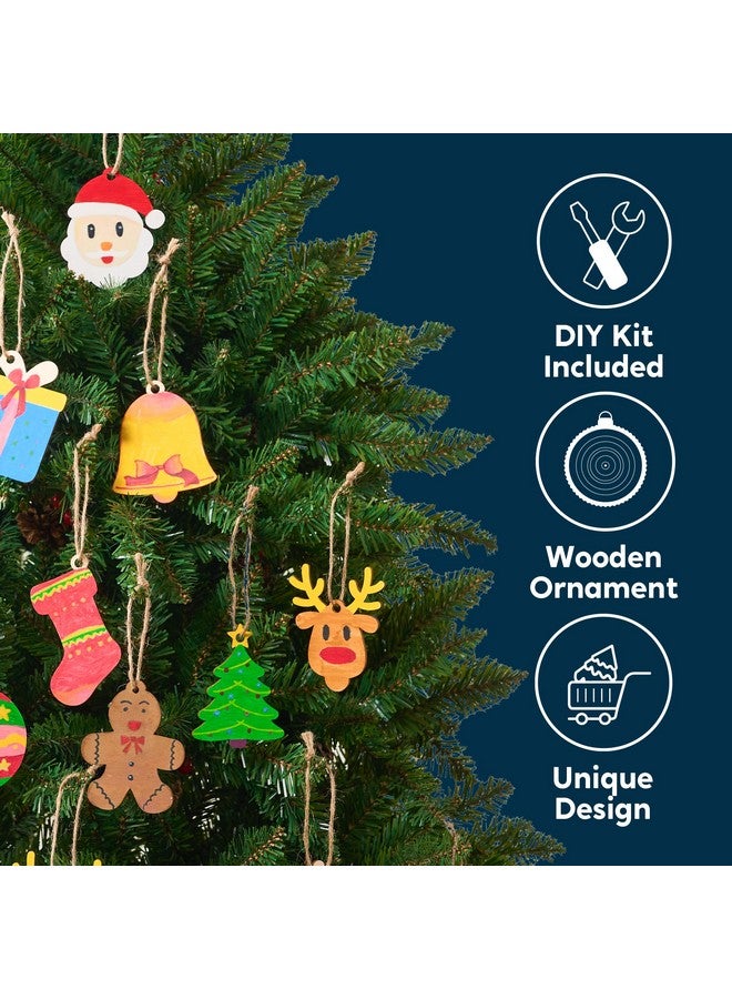 JOYIN 100 Pcs Christmas Wooden Ornaments Crafts to Paint, Unfinished Wood Painting Kits with 8 Watercolor Pens for Kids, Make Your Own DIY Hanging Ornament for Xmas Tree Decor Party Supplies (Age 8+) - Image 4