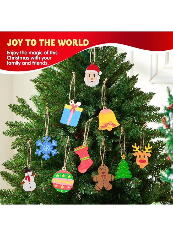 JOYIN 100 Pcs Christmas Wooden Ornaments Crafts to Paint, Unfinished Wood Painting Kits with 8 Watercolor Pens for Kids, Make Your Own DIY Hanging Ornament for Xmas Tree Decor Party Supplies (Age 8+) - Image 5